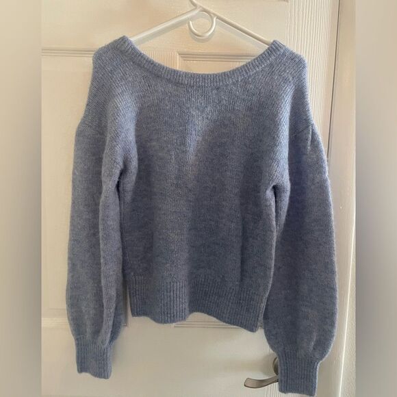 INTERMIX Blue Off-the-Shoulder Sweater Cozy Knit - Picture 3 of 7